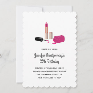 Pink Glam Lipstick & Nail Polnische Schönheit Gebu Einladung