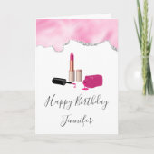 Pink Glam Lipstick & Nail Polnische Schönheit Gebu Karte (Vorderseite)