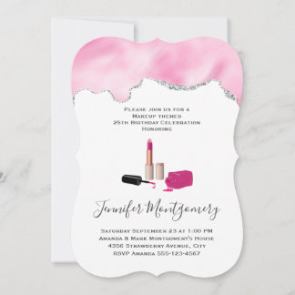 Pink Glam Lipstick & Nail Polnische Schönheit Them Einladung