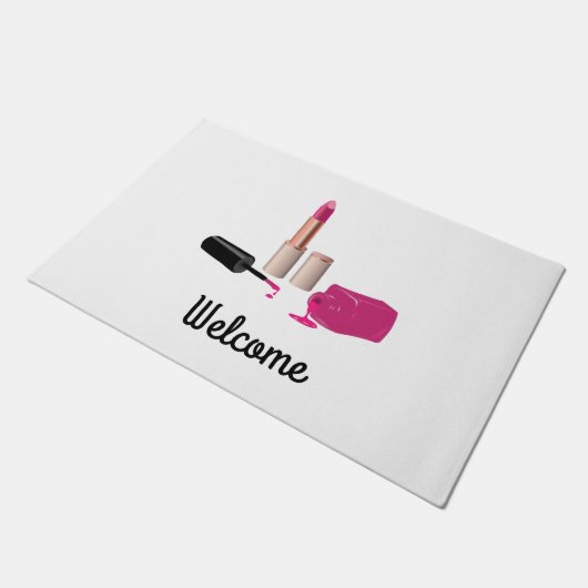 Pink Glam Lipstick & Nail Polnische Schönheit Them Fußmatte (Schrägansicht)