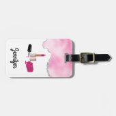 Pink Glam Lipstick & Nail Polnische Schönheit Them Gepäckanhänger (Vorderseite horizontal)