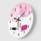 Pink Glam Lipstick & Nail Polnische Schönheit Them Große Wanduhr (Winkel)
