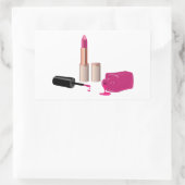 Pink Glam Lipstick & Nail Polnische Schönheit Them Rechteckiger Aufkleber (Tasche)