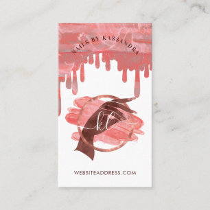 Pink Glam Nail Art Manicure Salon Script Monogram Visitenkarte