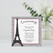 Pink Glam Paris Imitate Silver Glitzer Quinceanera Einladung (Stehend Vorderseite)
