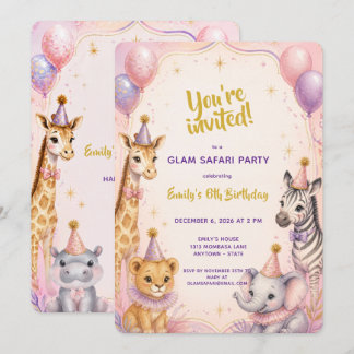 Pink Glam Safari 5. Geburtstagsfeier Einladung