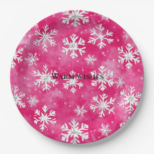 Pink Glam Snowflakes Weihnachten Pappteller
