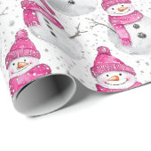 Pink Glam Snowman Snowwoman Christmas Geschenkpapier (Rolleneckpunkt)
