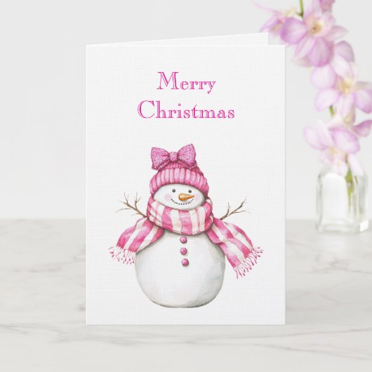 Pink Glam Snowman Snowwoman Christmas Karte (Orchidee)