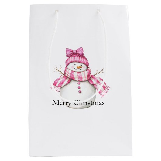 Pink Glam Snowman Snowwoman Christmas Mittlere Geschenktüte (Vorderseite)