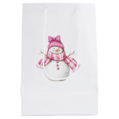 Pink Glam Snowman Snowwoman Christmas Mittlere Geschenktüte (Rückseite)