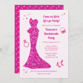 Pink Glamour Dress Junggeselinnen-Abschied Einladung (Vorne/Hinten)