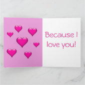 Pink Glass Heart gepolstert Vertikal anpassbar Karte (Innenseite)