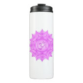 Pink Glass Lotus Blume Om Symbol Zeichnend Thermosbecher (Vorderseite)