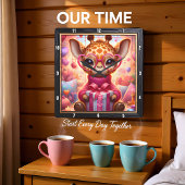 Pink Glasses Giraffe Valentine Quadratische Wanduhr