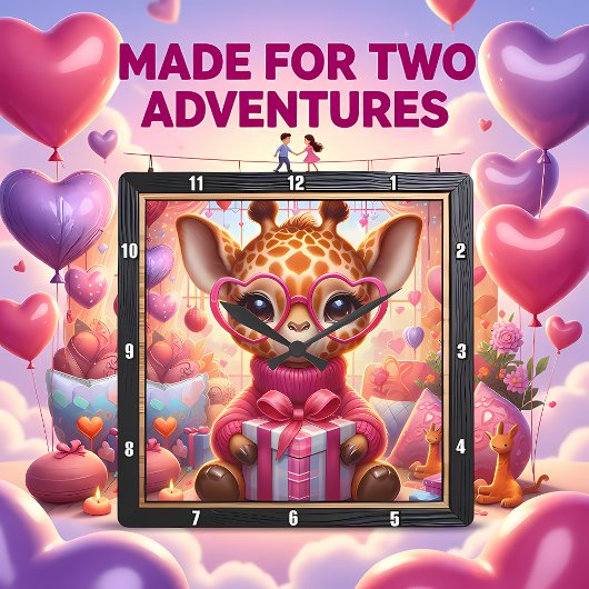 Pink Glasses Giraffe Valentine Quadratische Wanduhr