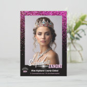 Pink Glimmer Pageant Autogrammkarte | QR Code Einladung (Stehend Vorderseite)