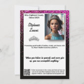 Pink Glimmer Pageant Autogrammkarte | QR Code Einladung (Rückseite)