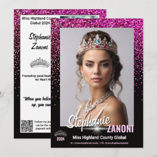 Pink Glimmer Pageant Autogrammkarte   QR Code Einladung