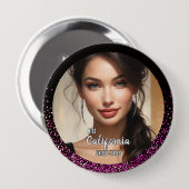 Pink Glimmer Pageant Photo Button Pin (Vorne & Hinten)