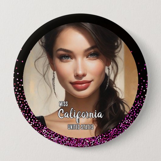 Pink Glimmer Pageant Photo Button Pin (Vorderseite)