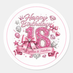 Pink Glitter 18. Geburtstag Runder Aufkleber
