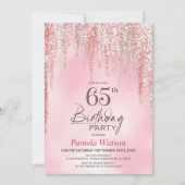 Pink Glitter 65. Geburtstagsfeier Einladung (Vorderseite)