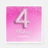 Pink Glitter Balloon 4th Birthday Party for Girls Serviette (Vorderseite)