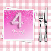 Pink Glitter Balloon 4th Birthday Party for Girls Serviette