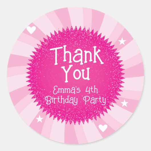 Pink Glitter Barbie Thank You Favor Stickers (Vorderseite)
