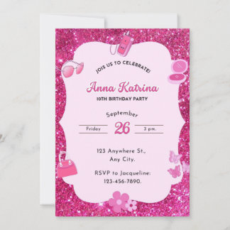 Pink Glitter Birthday Invitation | Girls Party Einladung