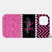Pink Glitter Black Chevron MonogramMED Case-Mate iPhone Hülle (Rückseite (Horizontal))