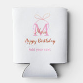 Pink glitter bow add name letter monogram birthday dosenkühler (Rückseite)