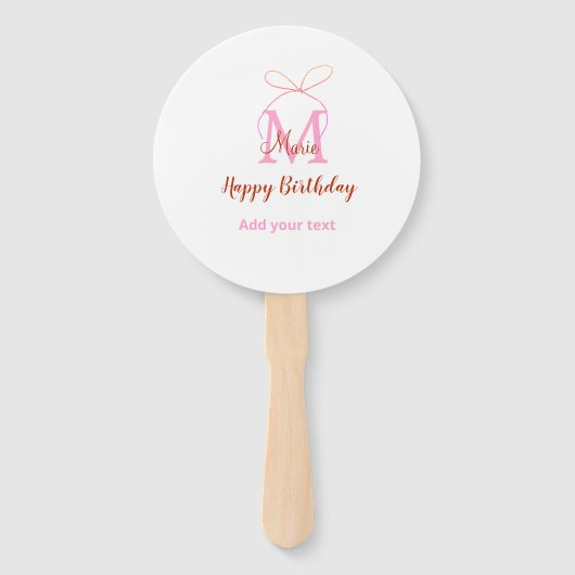 Pink glitter bow add name letter monogram birthday fächer (Rückseite)