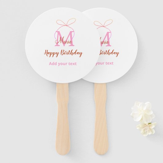 Pink glitter bow add name letter monogram birthday fächer (Vorne und Hinten)