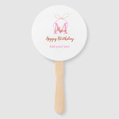 Pink glitter bow add name letter monogram birthday fächer (Vorderseite)