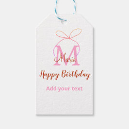 Pink glitter bow add name letter monogram birthday geschenkanhänger
