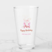 Pink glitter bow add name letter monogram birthday glas (Rückseite)