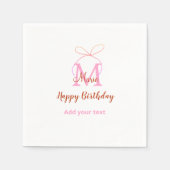 Pink glitter bow add name letter monogram birthday serviette (Vorderseite)