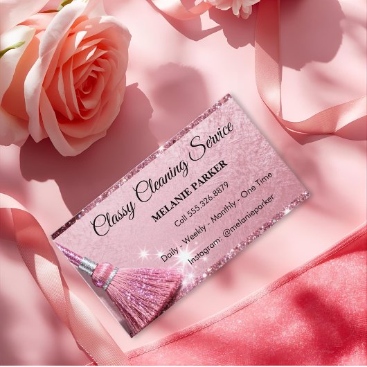 pink Glitter Classy Cleaning Services Visitenkarte