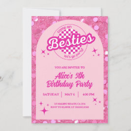 Pink Glitter Doll Themed Birthday Invitation Einladung