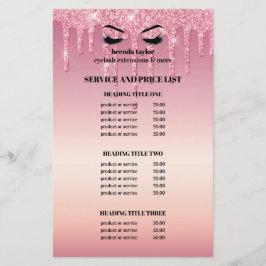 Pink Glitter Dripps EYELASH SALON SERVICE LIST Flyer