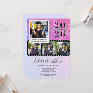 Pink Glitter Filmstreifen Abschlussfoto Einladung