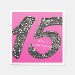 Pink & Glitter Fünfzehn 15 Geburtstagsfeier Benutz Serviette