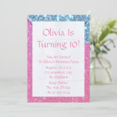 PINK GLITTER GIRL BIRTHDAY INVITATION EINLADUNG (Stehend Vorderseite)