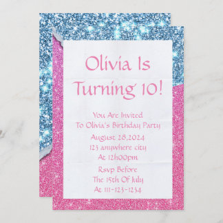 PINK GLITTER GIRL BIRTHDAY INVITATION EINLADUNG