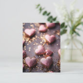 pink glitter hearts for valentine`s day postkarte (Stehend Vorderseite)