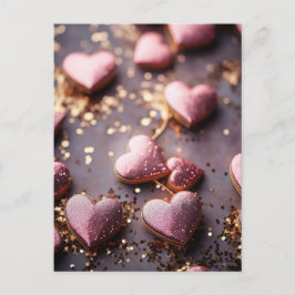 pink glitter hearts for valentine`s day postkarte