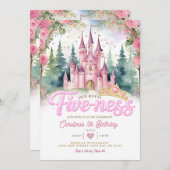 Pink Glitter Her Royal Five-ness Castle Birthday Einladung (Vorne/Hinten)