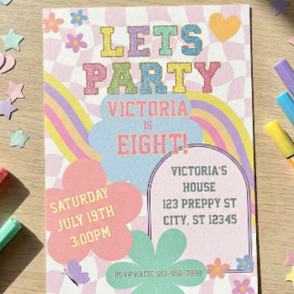 Pink Glitter Lettermen Retro Birthday Einladung